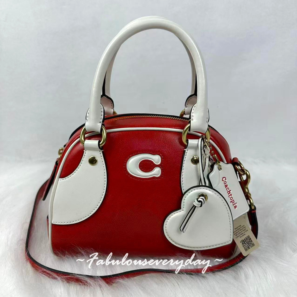 Coach Coachtopia Bowling Top Handle Bag Crossbody Red/White Stripe CDU48 NWT
